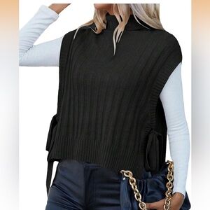 Black Sleeveless Knit Sweater for Women